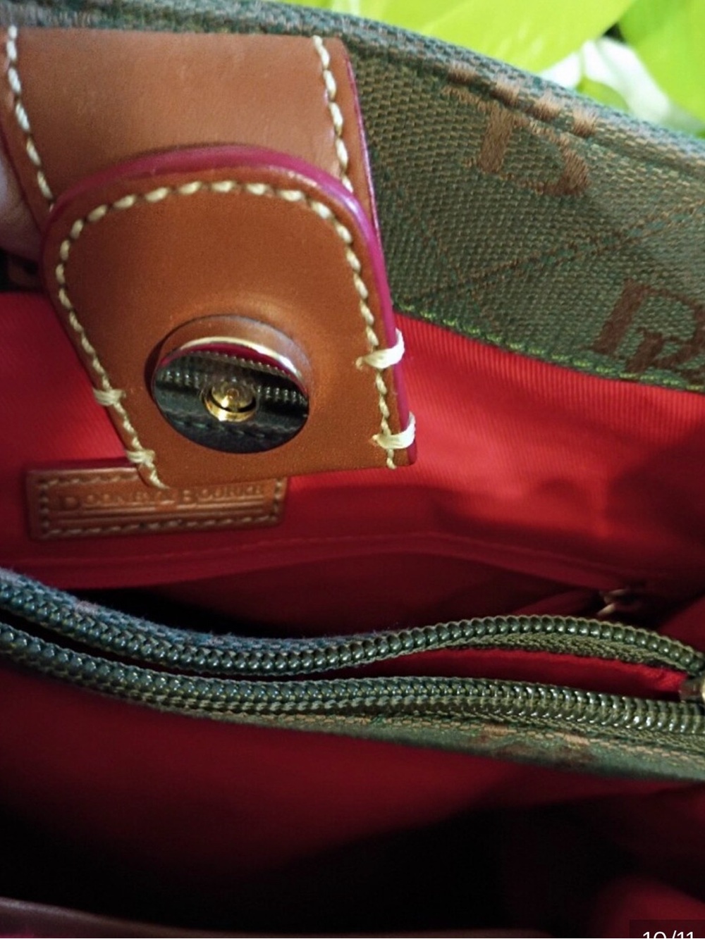Dooney & Bourke Brown Logo Tote with Red-Tan Handles - Picture 2 of 3